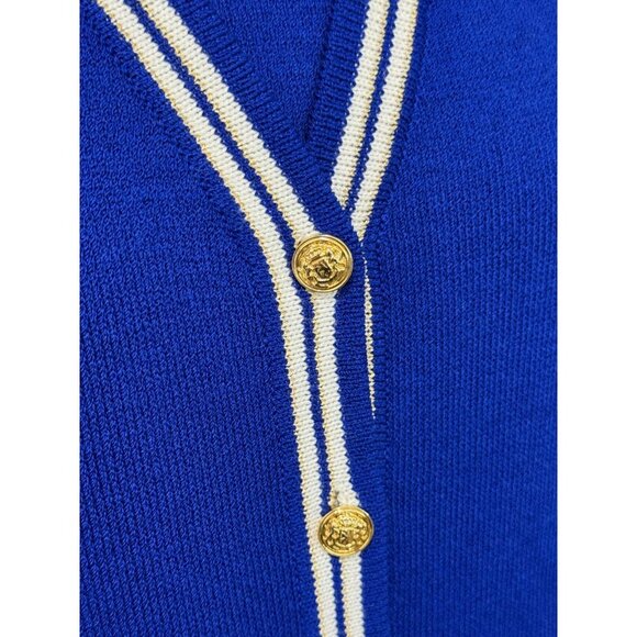 St. John Sport 2 PC Button Down Cardigan & Tank SET Royal Blue White Gold Size M - Picture 3 of 16